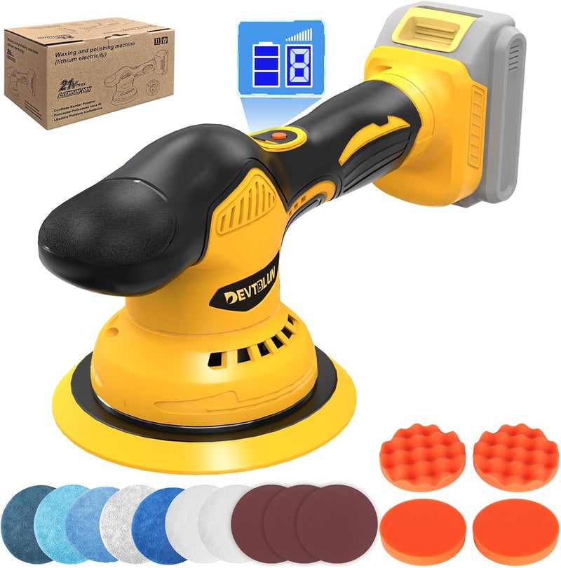 DEVTBLUN Cordless Car Buffer Polisher Kit for Dewalt 20V Battery(NO Battery),6 In Brushless Dual Action Random Polishing Machine , 8 Variable Speed 5500RPM, Orbital Polisher for Car Detailing,14Pcs Accessories - Image 1